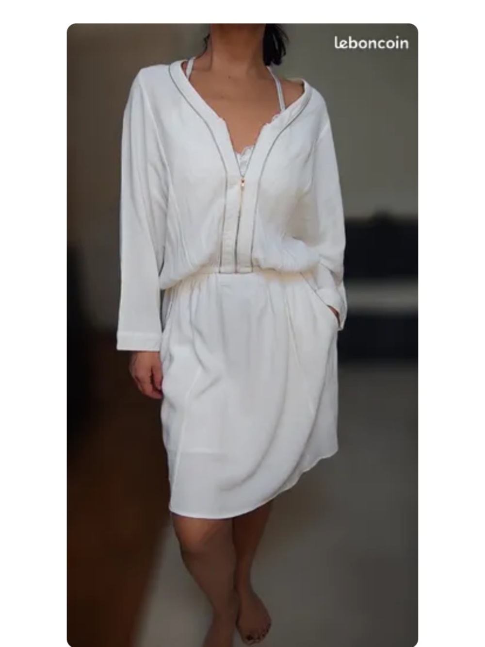 SUNCOO White Zip-Front Relaxed Robe Dress